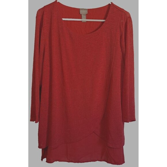 Chico's 3 (XL) Women's Red 3/4 Sleeve Textured Scoop Neck Layered Tunic Top - Picture 1 of 7